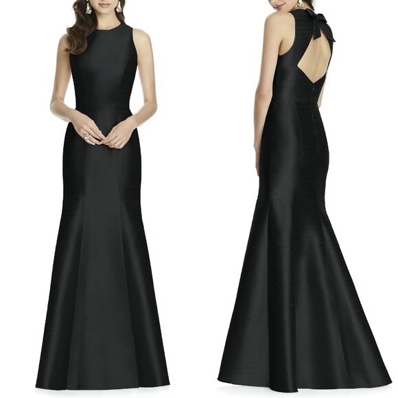 ALFRED SUNG Dresses & Skirts - Alfred Sung Dupioni black bow back trumpet gown maxi dress Size 12